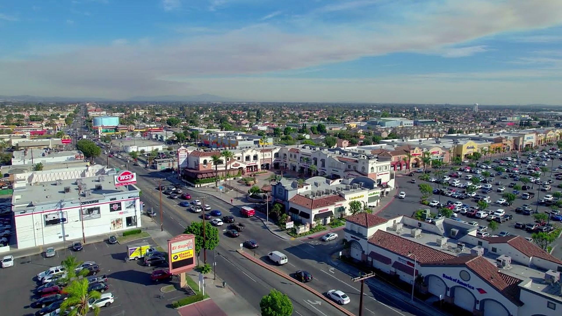 Aerial view of Plaza La Alameda in Walnut Park